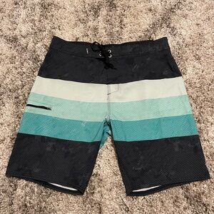 O'Neill Black and Green Striped Board Shorts